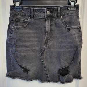 Black Denim Ripped Frayed Mini Skirt